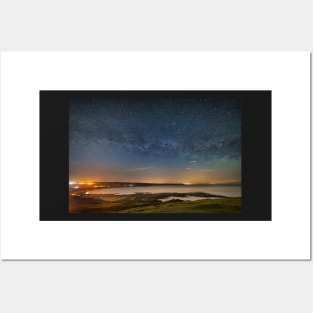 Port Eynon Bay and Horton at night Posters and Art